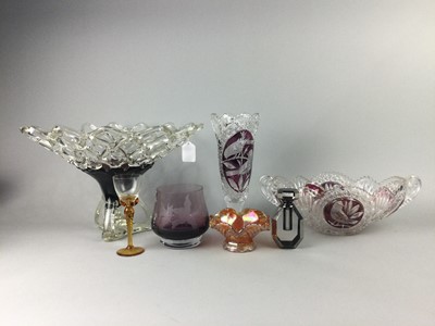 Lot 551 - A BOHEMIAN AMYTHEST FLASHED GLASS GARNITURE AND OTHER GLASS WARE