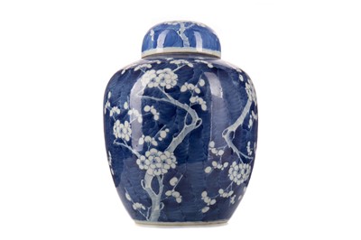 Lot 1063 - A CHINESE BLUE AND WHITE PRUNUS GINGER JAR