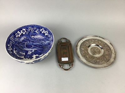 Lot 570 - A COPELAND SPODE'S TOWER CIRCULAR BOWL, A RECTANGULAR DISH AND CIRCULAR PLAQUE