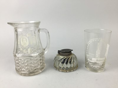 Lot 572 - A PAIR OF VICTORIAN ETCHED STEMMED GLASSES ALONG WITH A JUG AND OTHER ITEMS