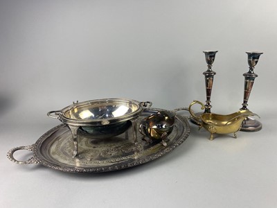 Lot 291 - A SILVER PLATED OVAL TEA TRAY AND OTHER ITEMS