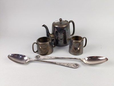 Lot 663 - A HOTEL PLATE THREE PIECE TEA SERVICE AND OTHER ITEMS