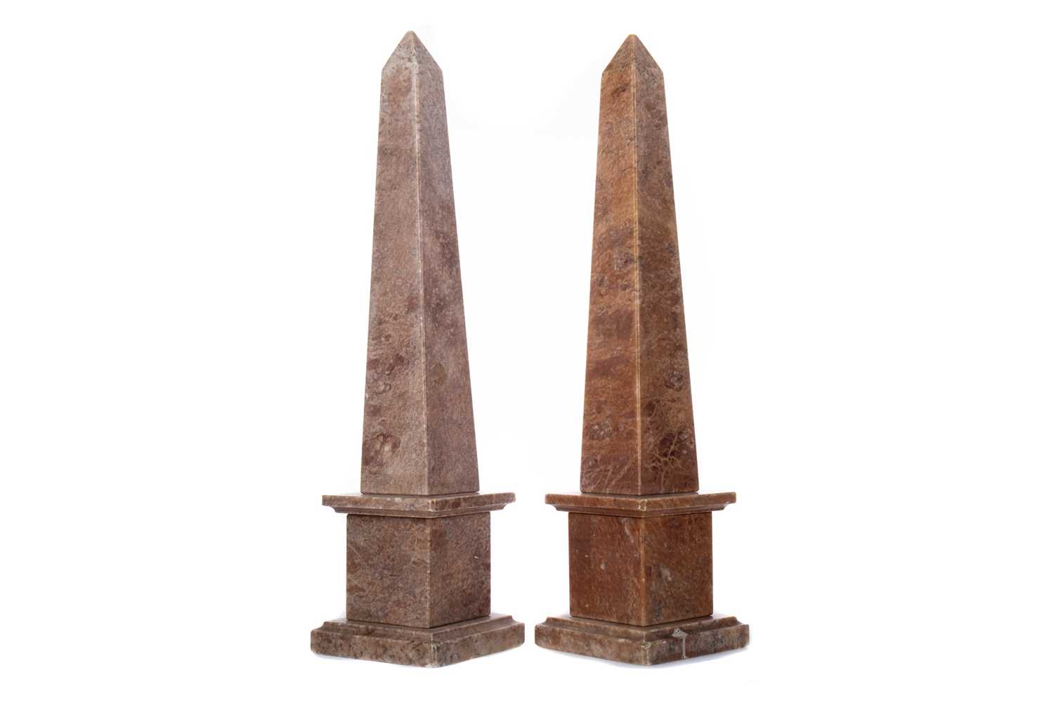 Lot 847 - A PAIR OF MARBLE OBELISKS