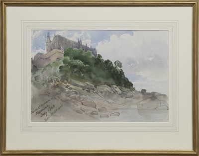 Lot 389 - MONT ST MICHEL, NORMANDY, A WATERCOLOUR BY BEN HALLEWELL