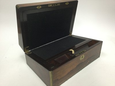 Lot 853 - A VICTORIAN ROSEWOOD AND BRASS BOUND WRITING SLOPE