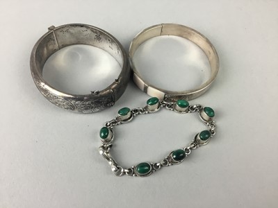 Lot 28 - A LOT OF TWO SILVER BANGLES AND A BRACELET