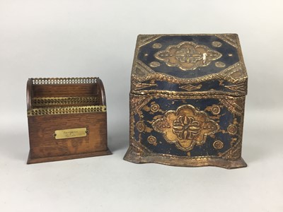 Lot 139 - A GILDED AND PAINTED STATIONERY BOX AND A LETTER RACK