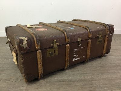 Lot 165 - AN EARLY 20TH CENTURY TRAVEL TRUNK, OTHER TRUNKS AND A SUITCASE