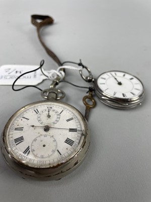 Lot 34 - A SILVER POCKET WATCH AND A PLATED EXAMPLE