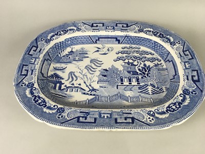 Lot 147 - A VICTORIAN BLUE AND WHITE ASHET AND OTHER CERAMICS