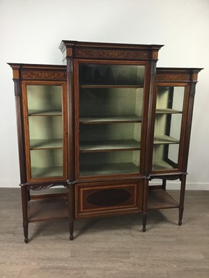 Lot 762 - A LATE 19TH CENTURY INLAID MAHOGANY TRIPLE DISPLAY CABINET