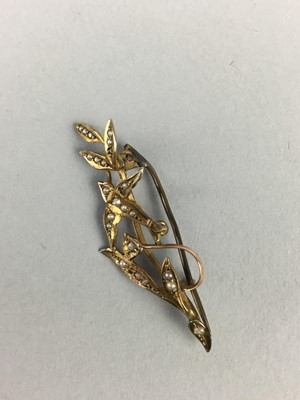 Lot 6 - A VICTORIAN NINE CARAT GOLD AND SEED PEARL SPRAY BROOCH AND ANOTHER BROOCH