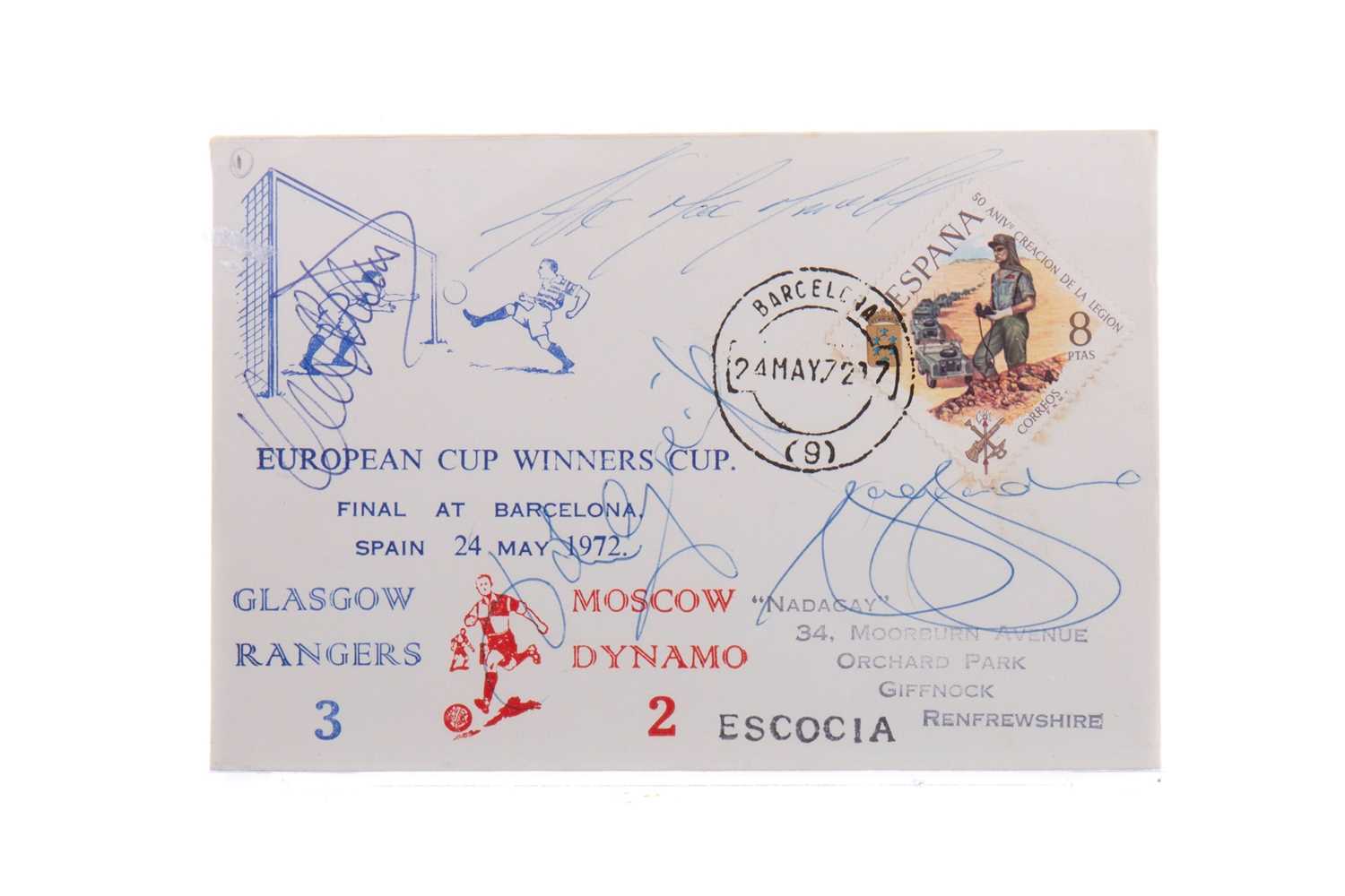 Lot 1556 - RANGERS F.C. INTEREST - SIGNED EUROPEAN CUP WINNERS CUP 1972 COVER