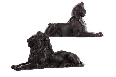 Lot 767 - AN EARLY 20TH CENTURY BRONZED SPELTER FIGURE OF A LION AND ANOTHER
