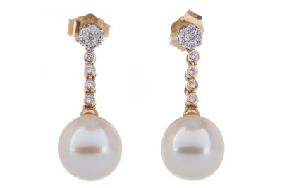Lot 1134 - A PAIR OF PEARL AND DIAMOND EARRINGS