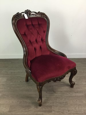 Lot 90 - A REPRODUCTION GOSSIP CHAIR OF VICTORIAN DESIGN