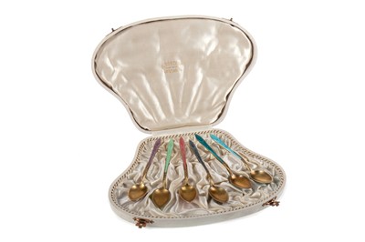 Lot 99 - SET OF SIX NORWEGIAN SILVER GILT AND ENAMEL COFFEE SPOONS