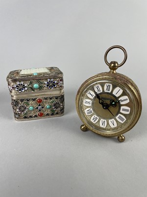 Lot 227 - A CHINESE JEWELLED ENAMELLED RECTANGULAR BOX, MIRROR, CLOCKS, TANKARDS AND OTHER OBJECTS