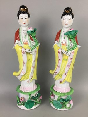 Lot 186 - A LOT OF TWO 20TH CENTURY CHINESE POLYCHROME FIGURES OF GUANYIN