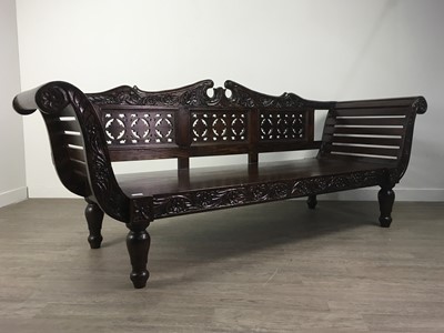Lot 760 - A STAINED HARDWOOD BENCH AND CHAIR