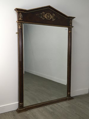 Lot 300 - A STAINED WOOD OVERMANTEL WALL MIRROR