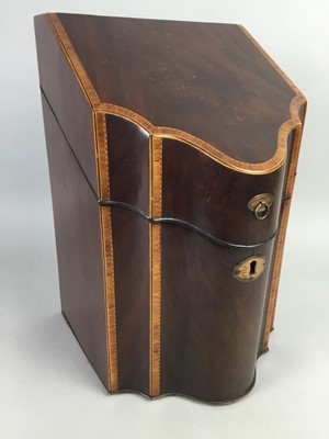 Lot 340 - A MAHOGANY KNIFE BOX