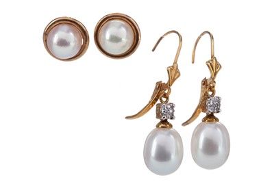 Lot 438 - TWO PAIRS OF PEARL EARRINGS