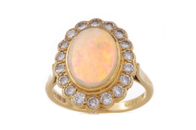 Lot 444 - AN OPAL AND DIAMOND CLUSTER RING