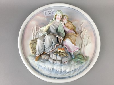 Lot 404 - A LOT OF TWO CIRCULAR CERAMIC WALL PLAQUES AND OTHER CERAMICS