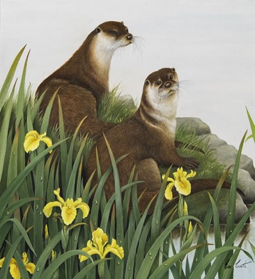 Lot 299 - OTTERS, A GOUACHE BY EVE COOTE