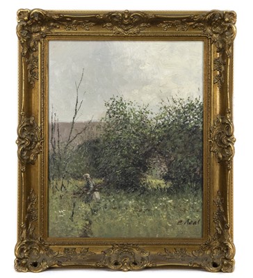 Lot 47 - WOMEN GATHERING WOOD, AN OIL BY CHARLES NEAL