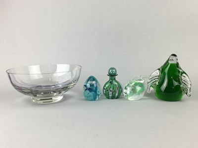 Lot 438 - A COLOURED GLASS DECANTER AND OTHER GLASS WARE