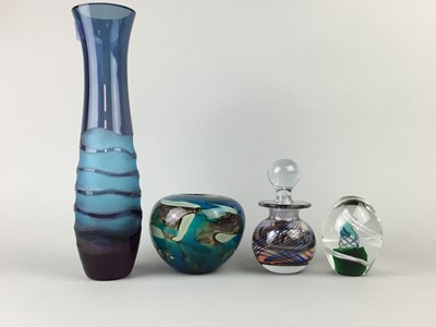 Lot 438 - A COLOURED GLASS DECANTER AND OTHER GLASS WARE