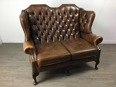 Lot 440 - A BROWN LEATHER BUTTON BACK TWO SEAT SETTEE