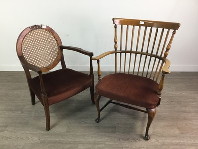 Lot 441 - A CANE BACK OPEN ELBOW CHAIR AND ANOTHER CHAIR