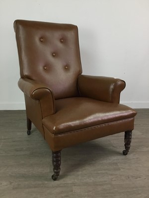 Lot 456 - A FAUX LEATHER UPHOLSTERED ARMCHAIR