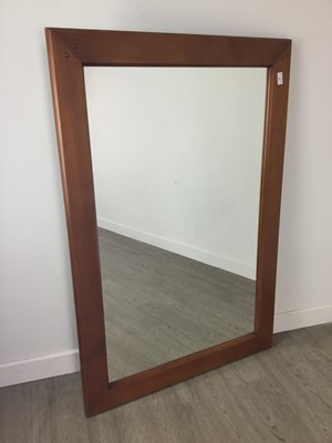 Lot 468 - A MODERN WOOD FRAMED WALL MIRROR