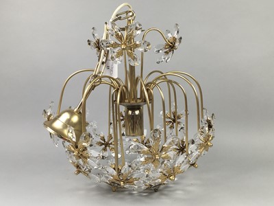 Lot 15 - A CUT GLASS AND BRASS CEILING HANGING LIGHT FITTING