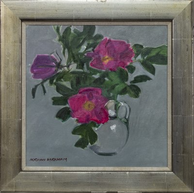 Lot 92 - WILD ROSES, AN OIL BY NORMAN KIRKHAM