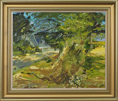 Lot 97 - CLAIRE'S GARDEN, AYRSHIRE, AN OIL BY JAMES HARRIGAN