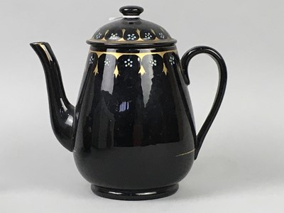 Lot 139 - A BLACK JACKFIELD STYLE CYLINDRICAL TEAPOT AND OTHERS