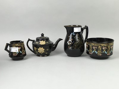 Lot 139 - A BLACK JACKFIELD STYLE CYLINDRICAL TEAPOT AND OTHERS