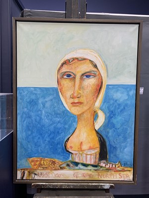 Lot 160 - WOMAN OF THE NORTH SEA 1994, A LARGE OIL BY JOHN BELLANY
