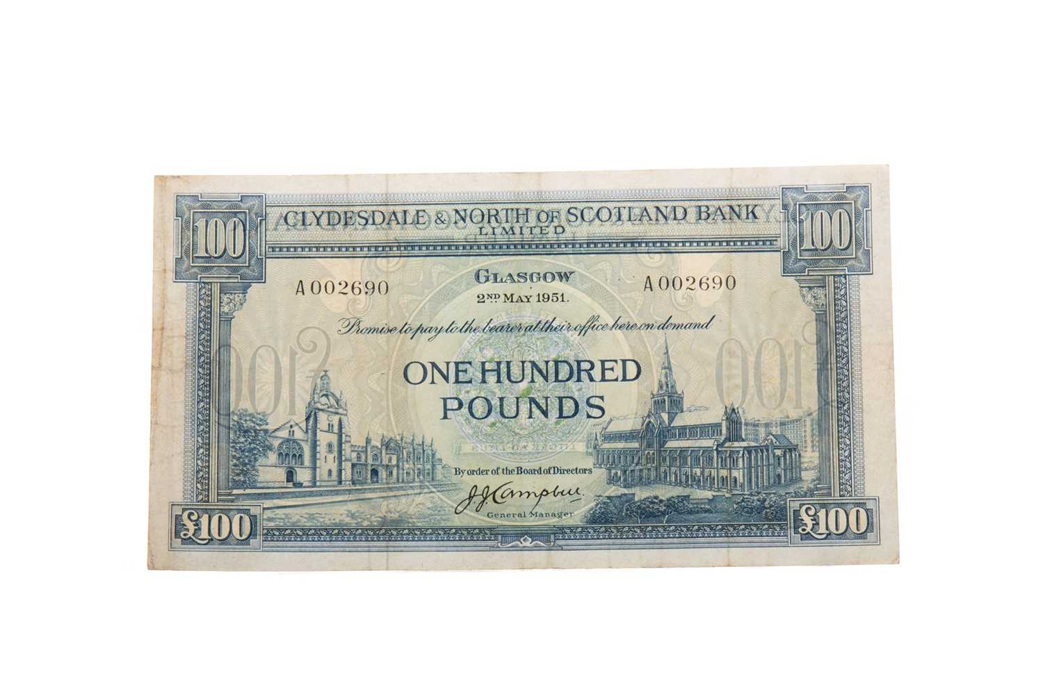 Lot 33 - THE CLYDESDALE & NORTH OF SCOTLAND BANK LIMITED ONE HUNDRED POUND NOTE