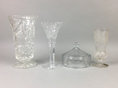Lot 81 - A PAIR OF EARLY 20TH CENTURY CRYSTAL TRUMPET SHAPED VASES ALONG WITH OTHER CRYSTAL