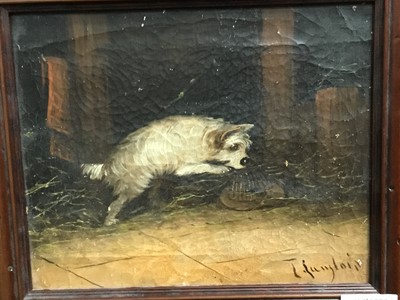 Lot 199 - A FRAMED OIL DEPICTING A DOG