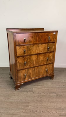 Lot 200 - A BURR WALNUT CHEST OF DRAWERS AND A OCCASIONAL TABLE