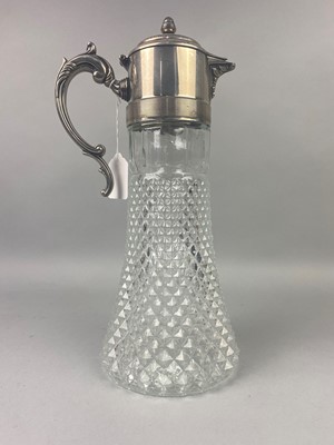 Lot 215 - A CRYSTAL AND PLATED CLARET JUG AND OTHER PLATED WARE