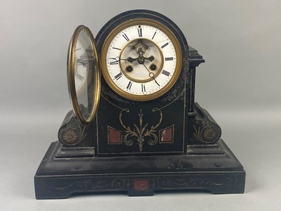 Lot 208 - A VICTORIAN BLACK SLATE MANTEL CLOCK