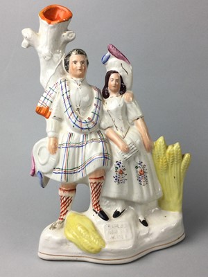 Lot 115 - A 19TH CENTURY STAFFORDSHIRE FIGURAL SPILL VASE ALONG WITH OTHER CERAMICS